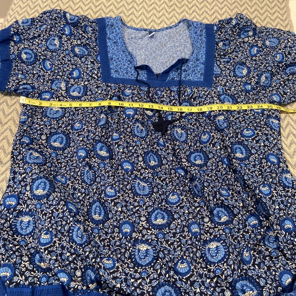 Old Navy Puff-Sleeve Printed Mini Swing Dress 3X – Split Neck, Tassel Ties - Picture 10 of 11